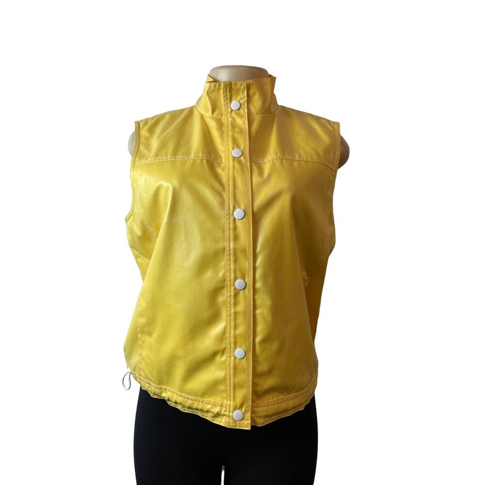 N.R.I Yellow Sleeveless Button Down Vest Jacket W Adjustable Hem Sz 6